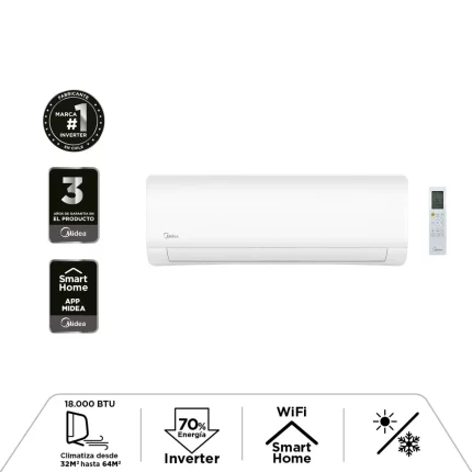 Aire Acondicionado Split Midea Xtreme Dura 18 000 BTU Inverter Frío/Calor con Wi‑Fi – Alta Eficiencia y Resistencia Extrema